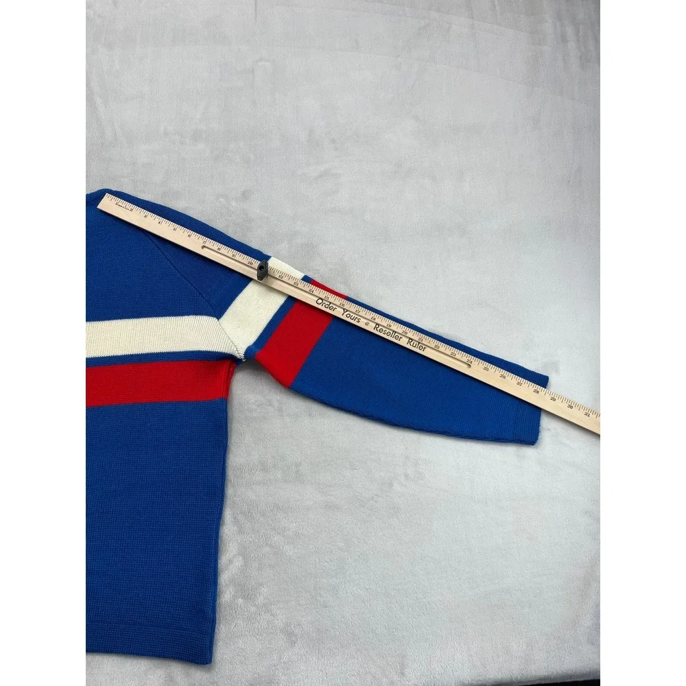 Vintage Demetre Sweater Men Medium Blue Striped Pure Virgin Wool Heavy Knit Ski